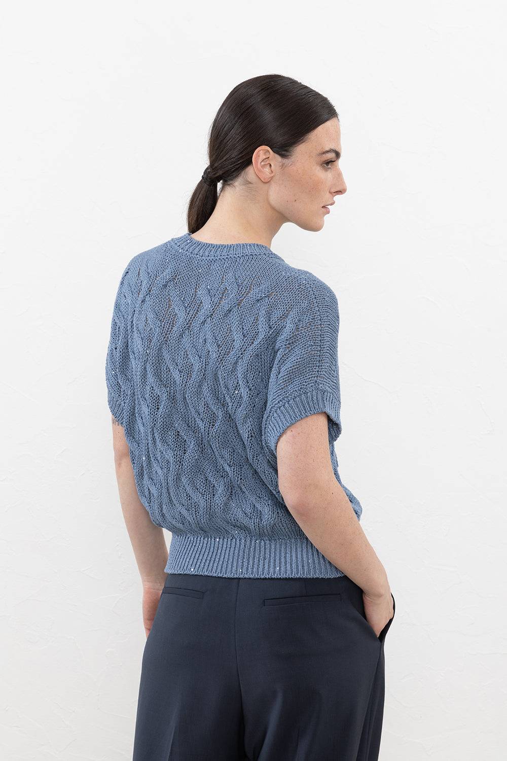 Peserico Maglia A Kimono In Filato Di Cotone Intrecciato A Losanga Con Micropaillettes