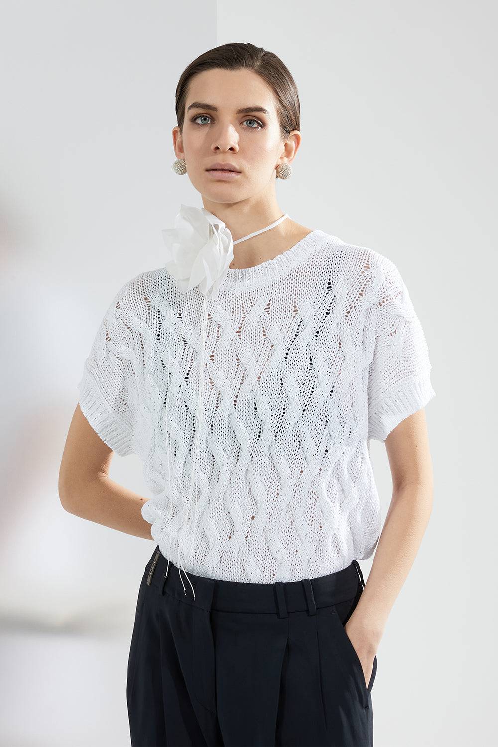 Peserico Maglia A Kimono In Filato Di Cotone Intrecciato A Losanga Con Micropaillettes