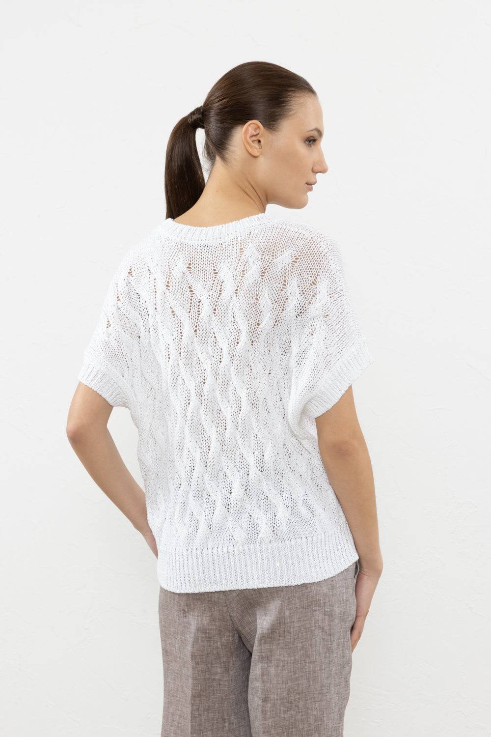 Peserico Maglia A Kimono In Filato Di Cotone Intrecciato A Losanga Con Micropaillettes