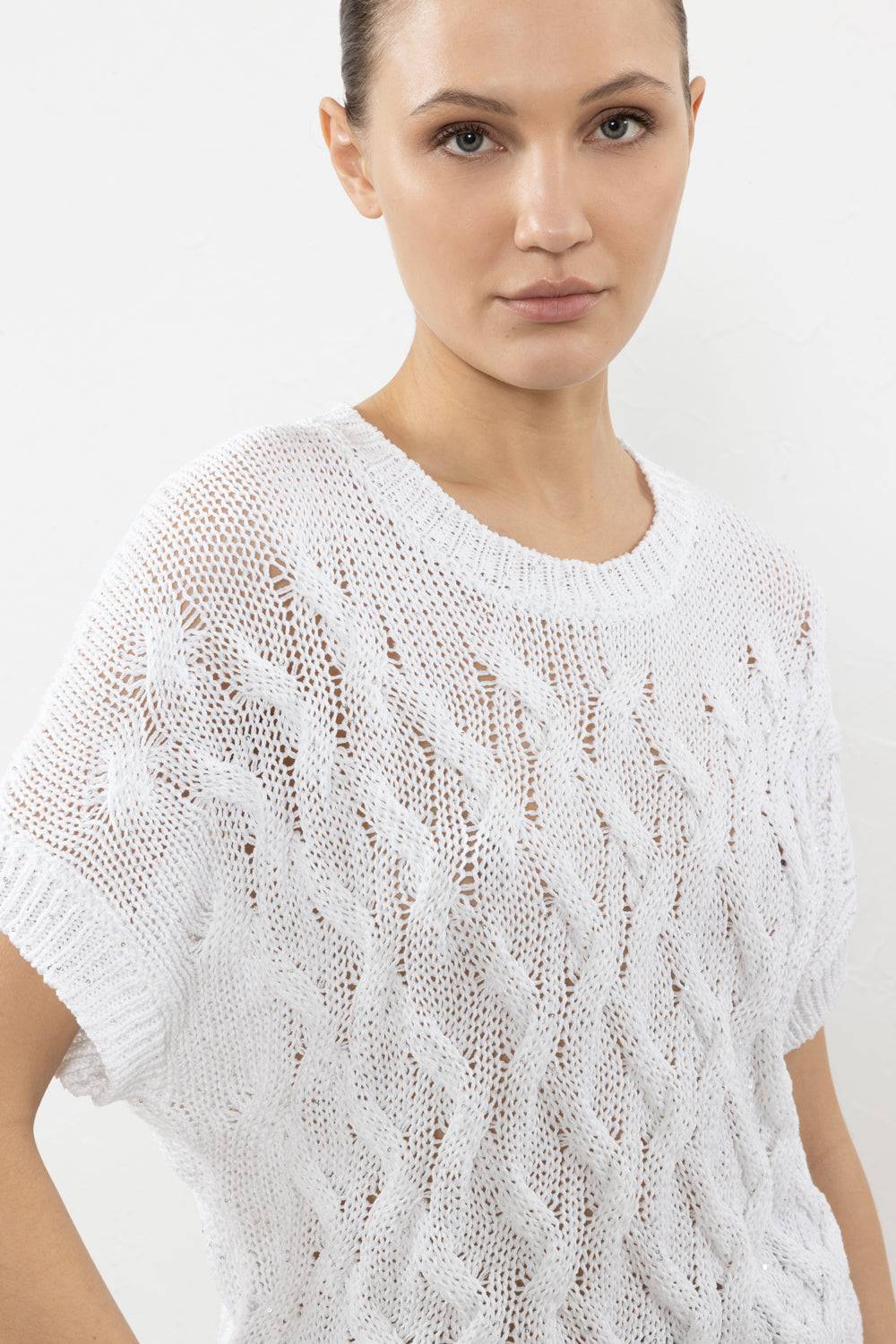 Peserico Maglia A Kimono In Filato Di Cotone Intrecciato A Losanga Con Micropaillettes