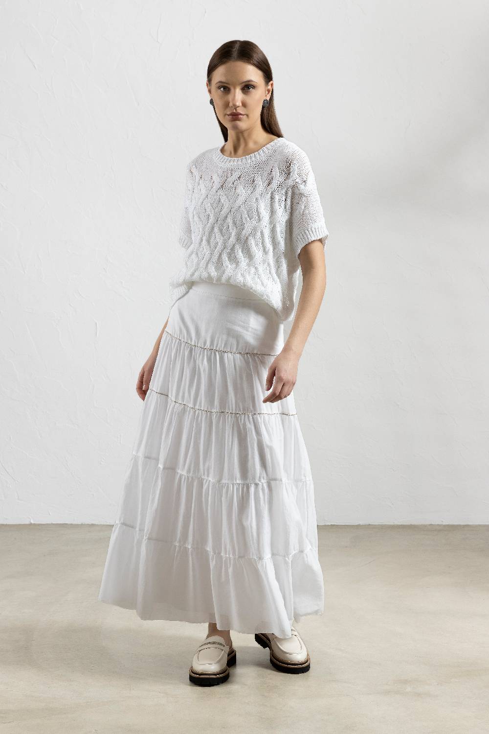 Peserico Maglia A Kimono In Filato Di Cotone Intrecciato A Losanga Con Micropaillettes