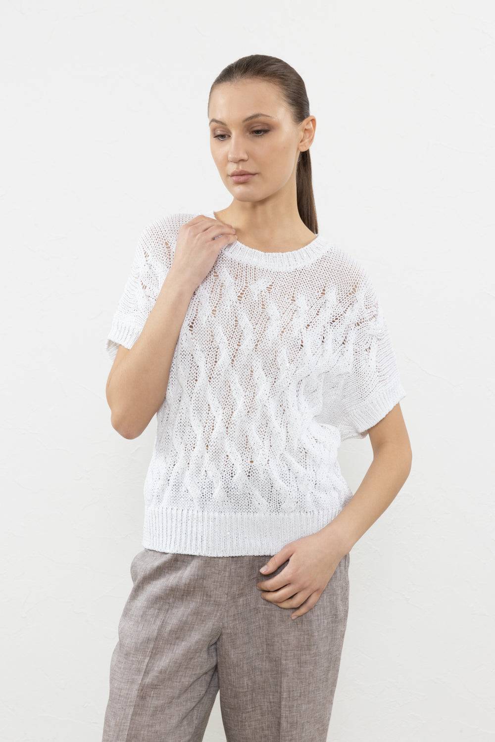 Peserico Maglia a kimono in filato di cotone intrecciato a losanga con micropaillettes