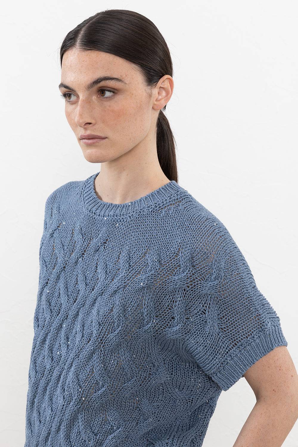 Peserico Maglia a kimono in filato di cotone intrecciato a losanga con micropaillettes