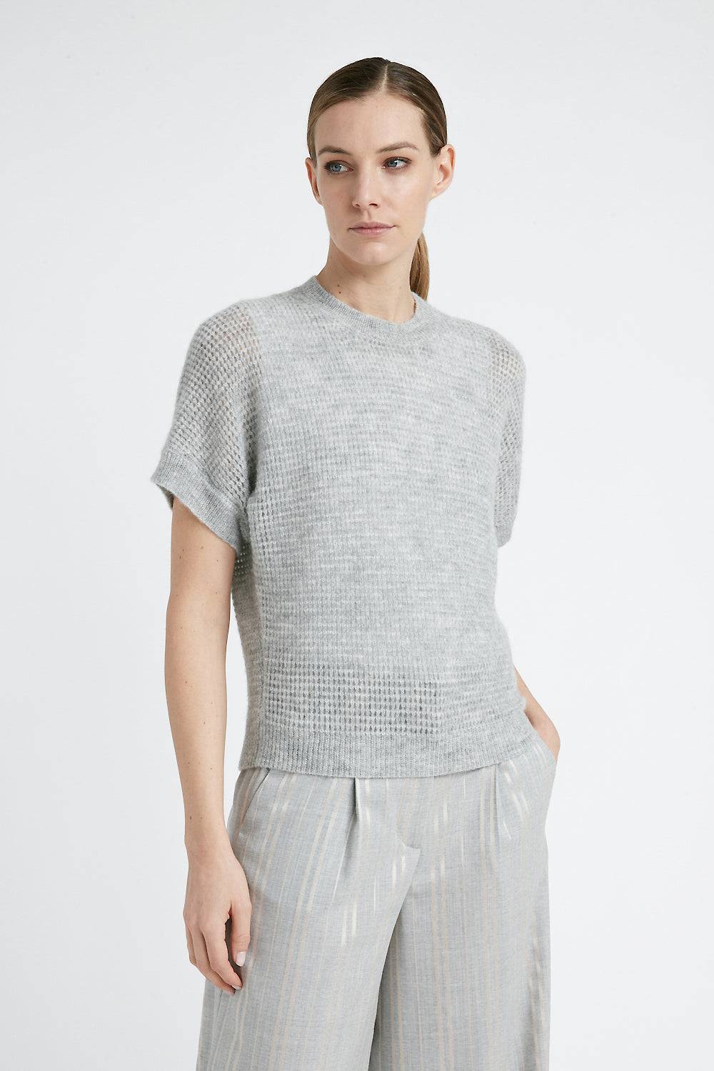 Peserico Maglia a punto traforato in lana merino e alpaca