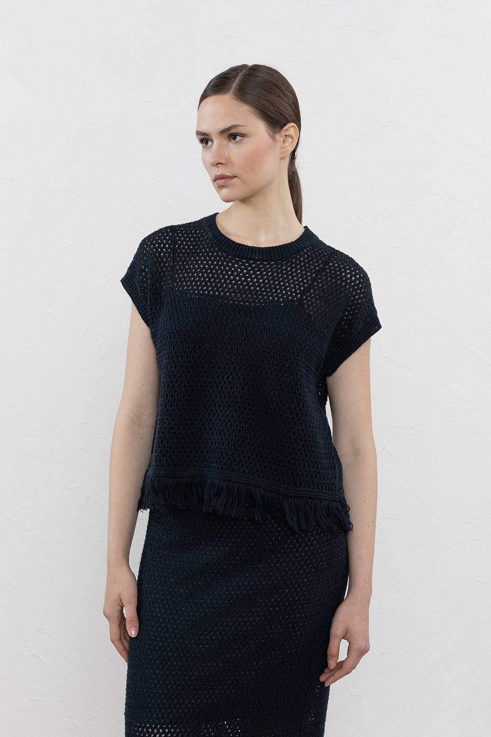 Peserico Maglia A Rete In Filato Mélange Di Lino E Cotone