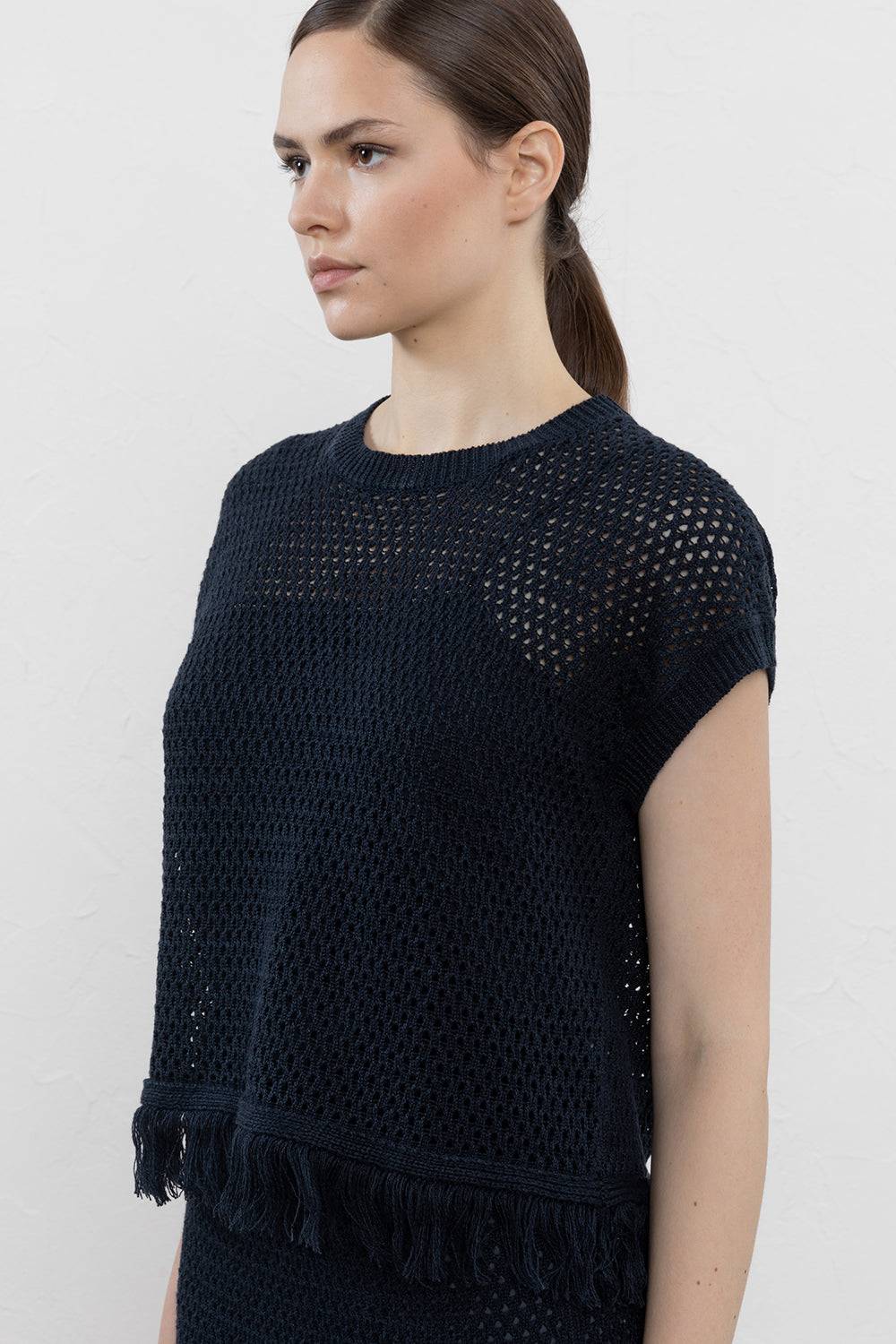 Peserico Maglia A Rete In Filato Mélange Di Lino E Cotone