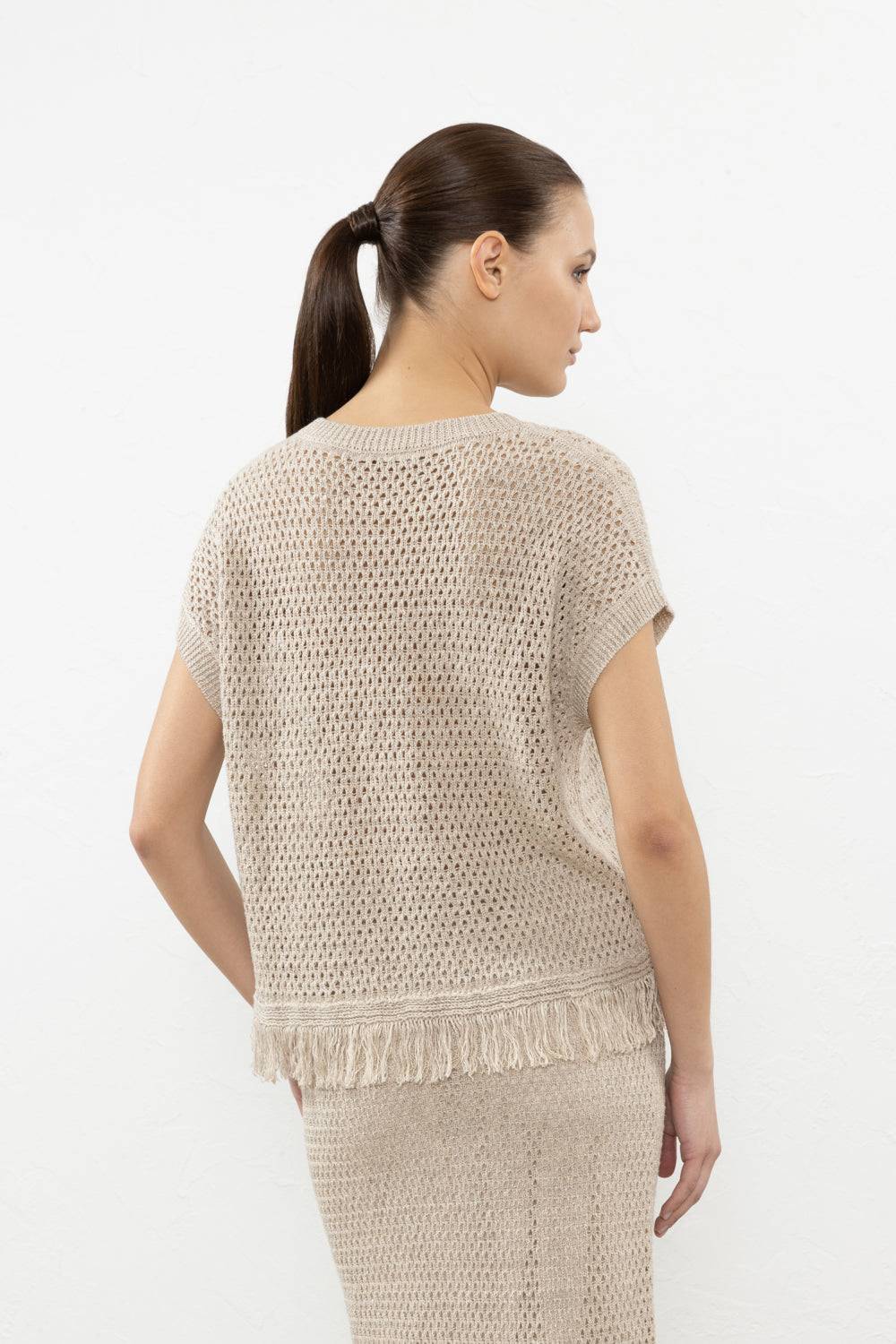 Peserico Maglia A Rete In Filato Mélange Di Lino E Cotone