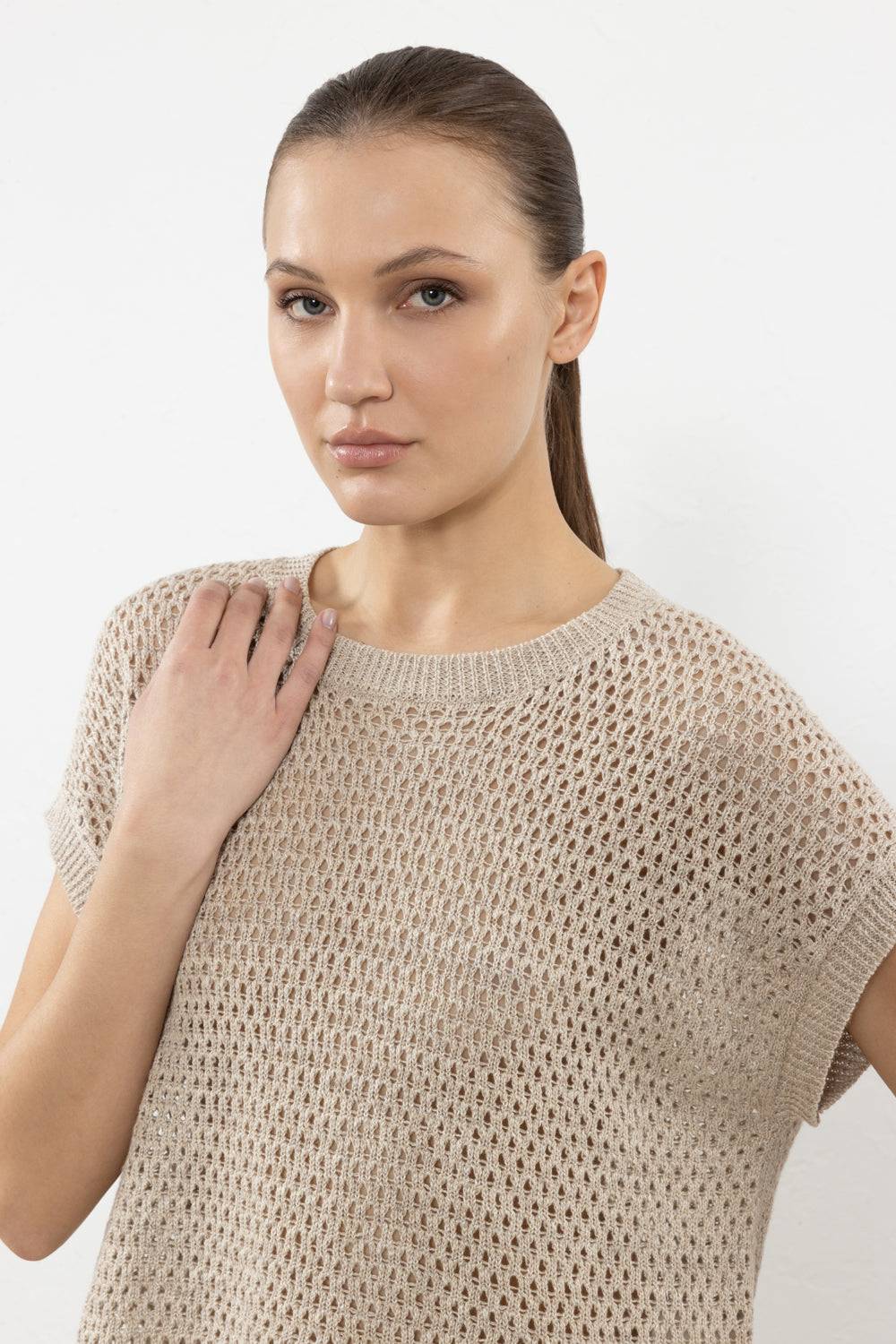 Peserico Maglia A Rete In Filato Mélange Di Lino E Cotone