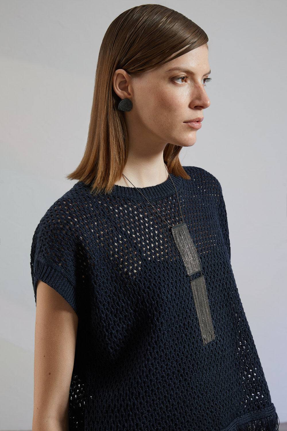 Peserico Maglia a rete in filato mélange di lino e cotone