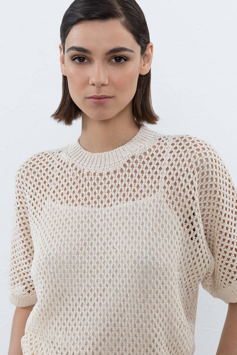 Peserico Maglia A Rete In Puro Cotone E Micro Paillettes