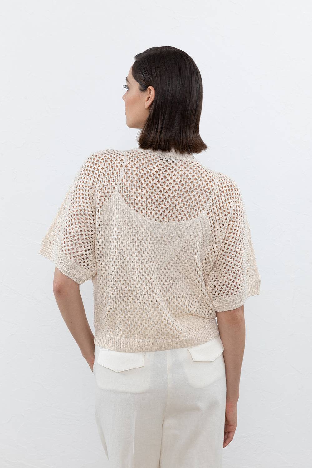 Peserico Maglia A Rete In Puro Cotone E Micro Paillettes