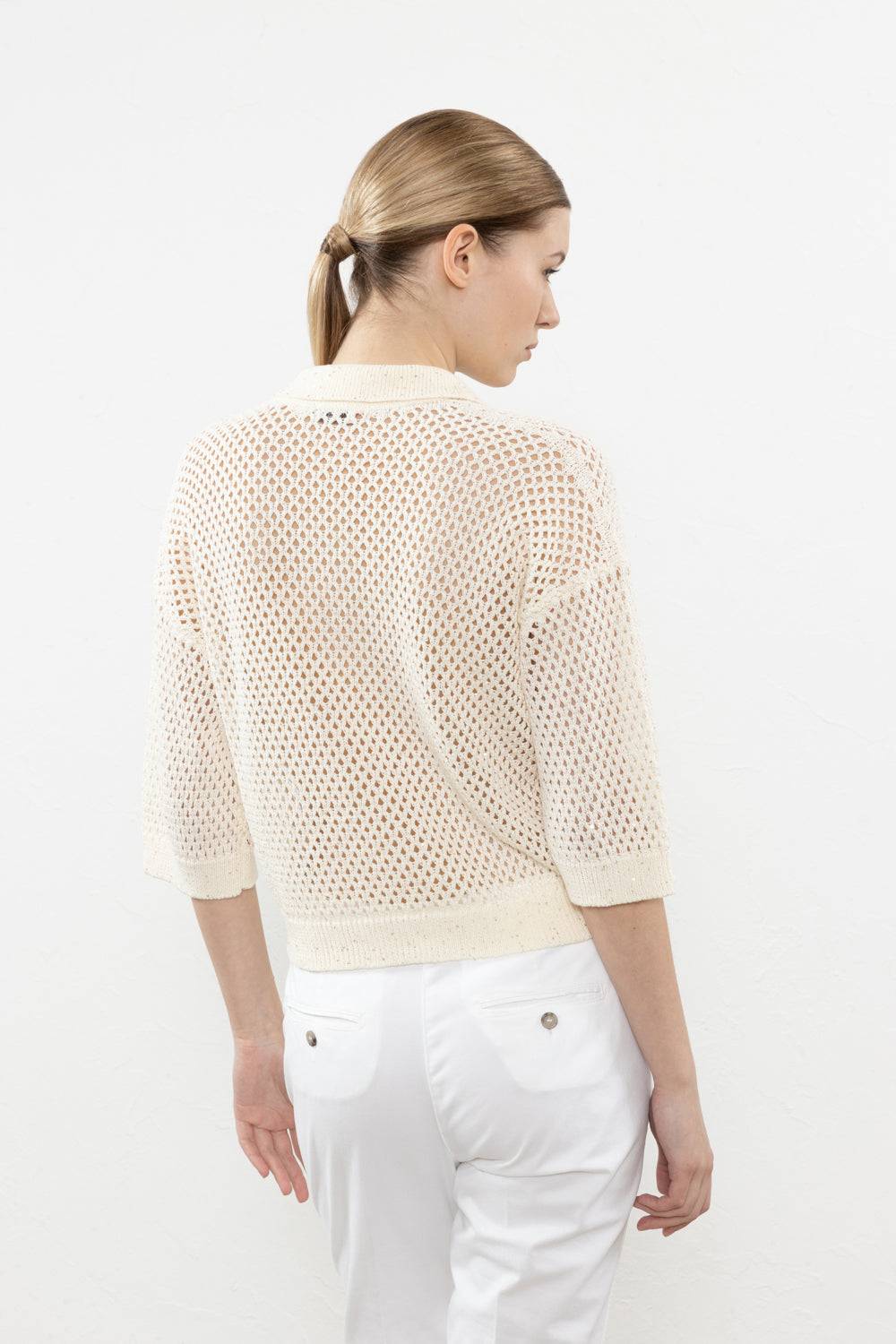 Peserico Maglia A Rete In Puro Cotone E Micro Paillettes