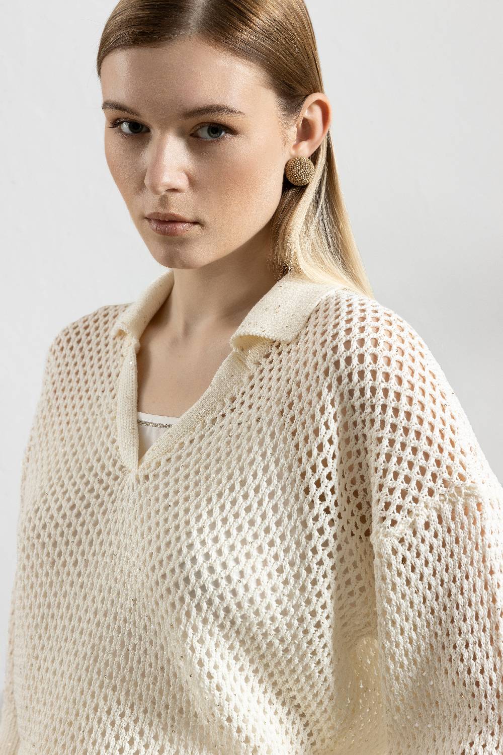 Peserico Maglia A Rete In Puro Cotone E Micro Paillettes