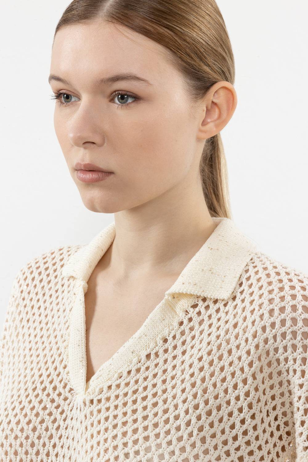 Peserico Maglia A Rete In Puro Cotone E Micro Paillettes