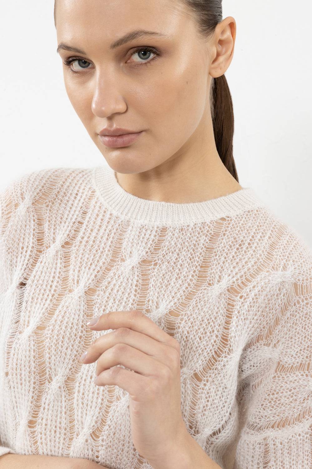 Peserico Maglia A Trecce In Alpaca Suri Misto Lana Vergine