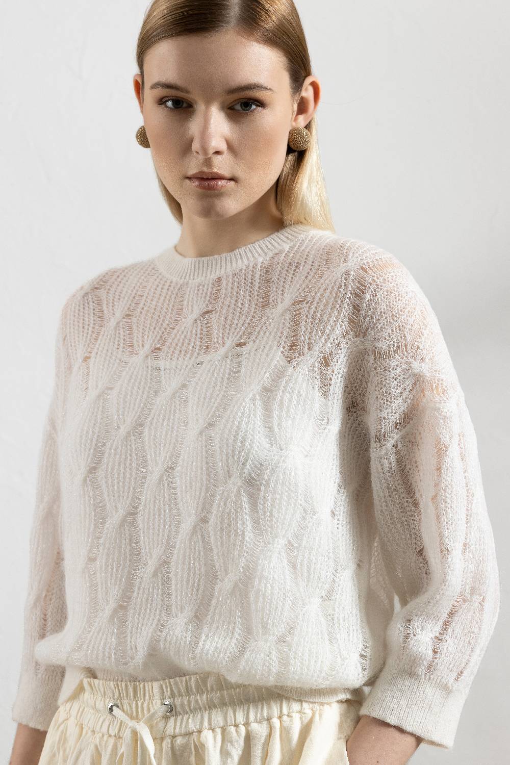 Peserico Maglia A Trecce In Alpaca Suri Misto Lana Vergine