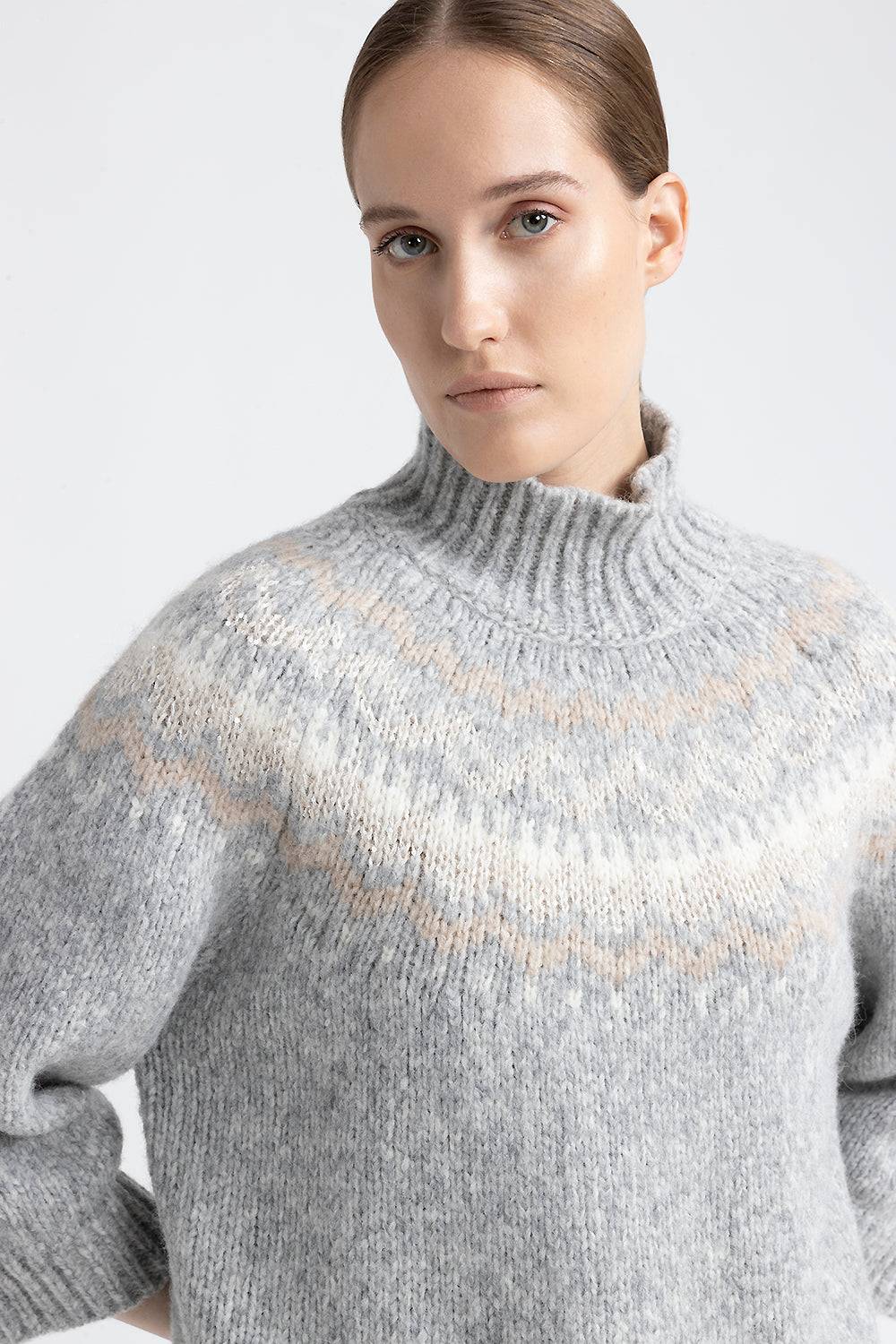 Peserico Maglia Collo Alto Jacquard In Alpaca, Lana E Micropaillettes