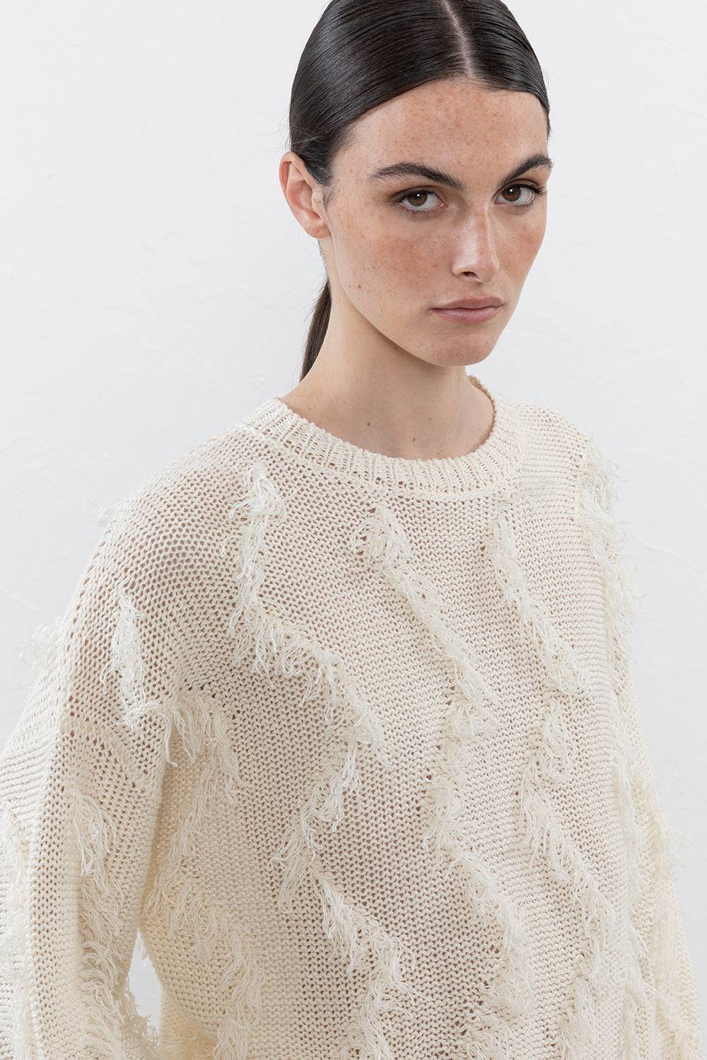 Peserico Maglia Con Frange In Filato Mélange Di Lino E Cotone