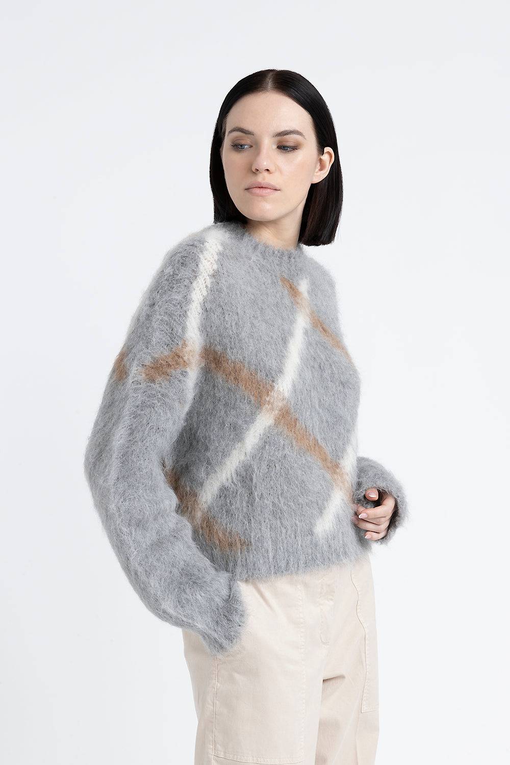 Peserico Maglia con motivo a rombi in alpaca e merino