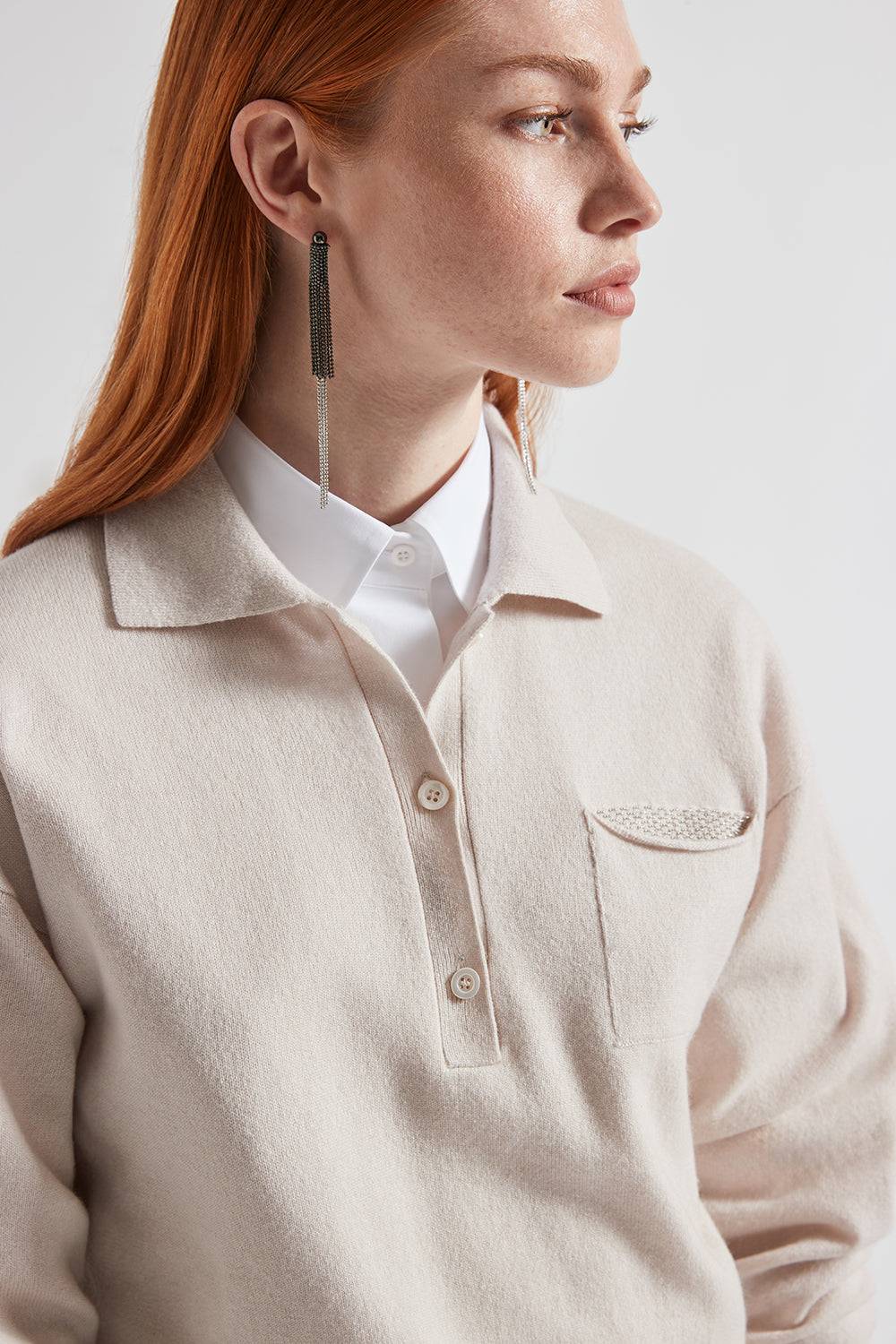 Peserico Maglia Con Scollo A Polo In Lana Seta E Cashmere