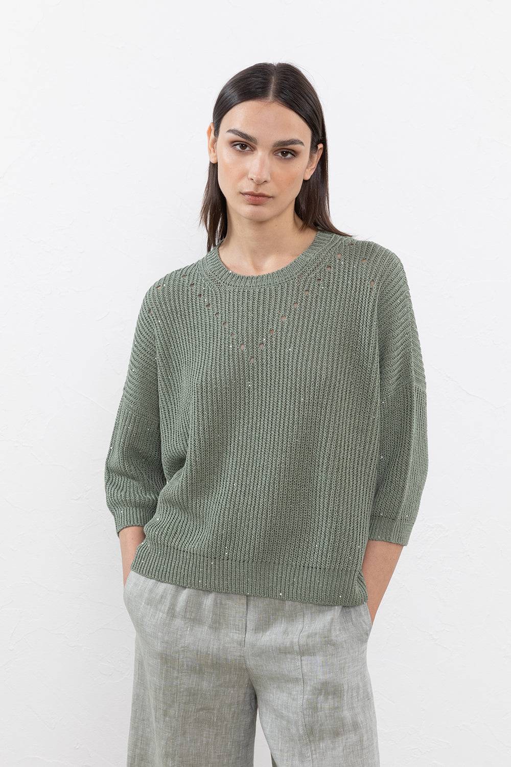 Peserico Maglia In Cordonetto Di Puro Cotone E Micropaillettes