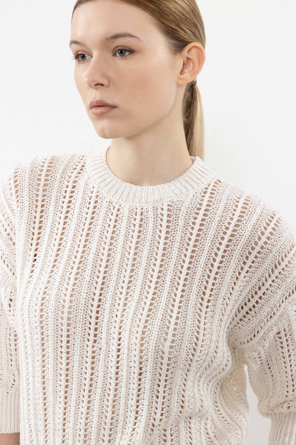 Peserico Maglia In Cordonetto Di Puro Cotone E Micropaillettes