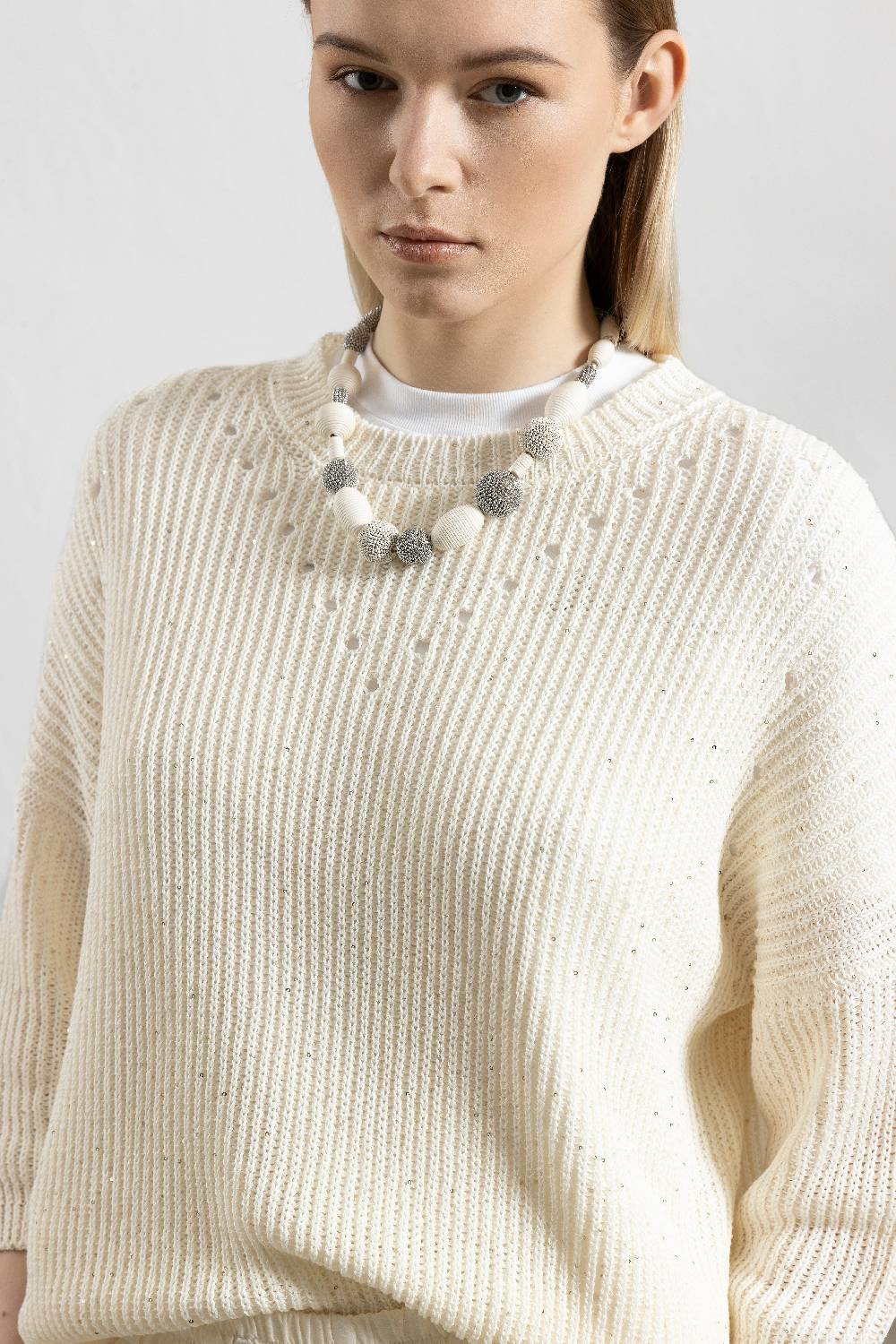 Peserico Maglia In Cordonetto Di Puro Cotone E Micropaillettes