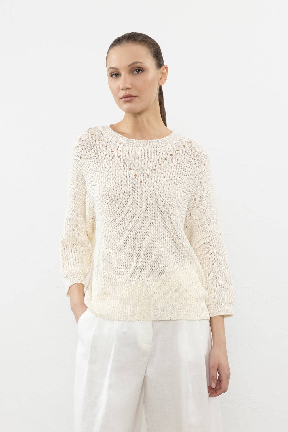 Peserico Maglia in cordonetto di puro cotone e micropaillettes