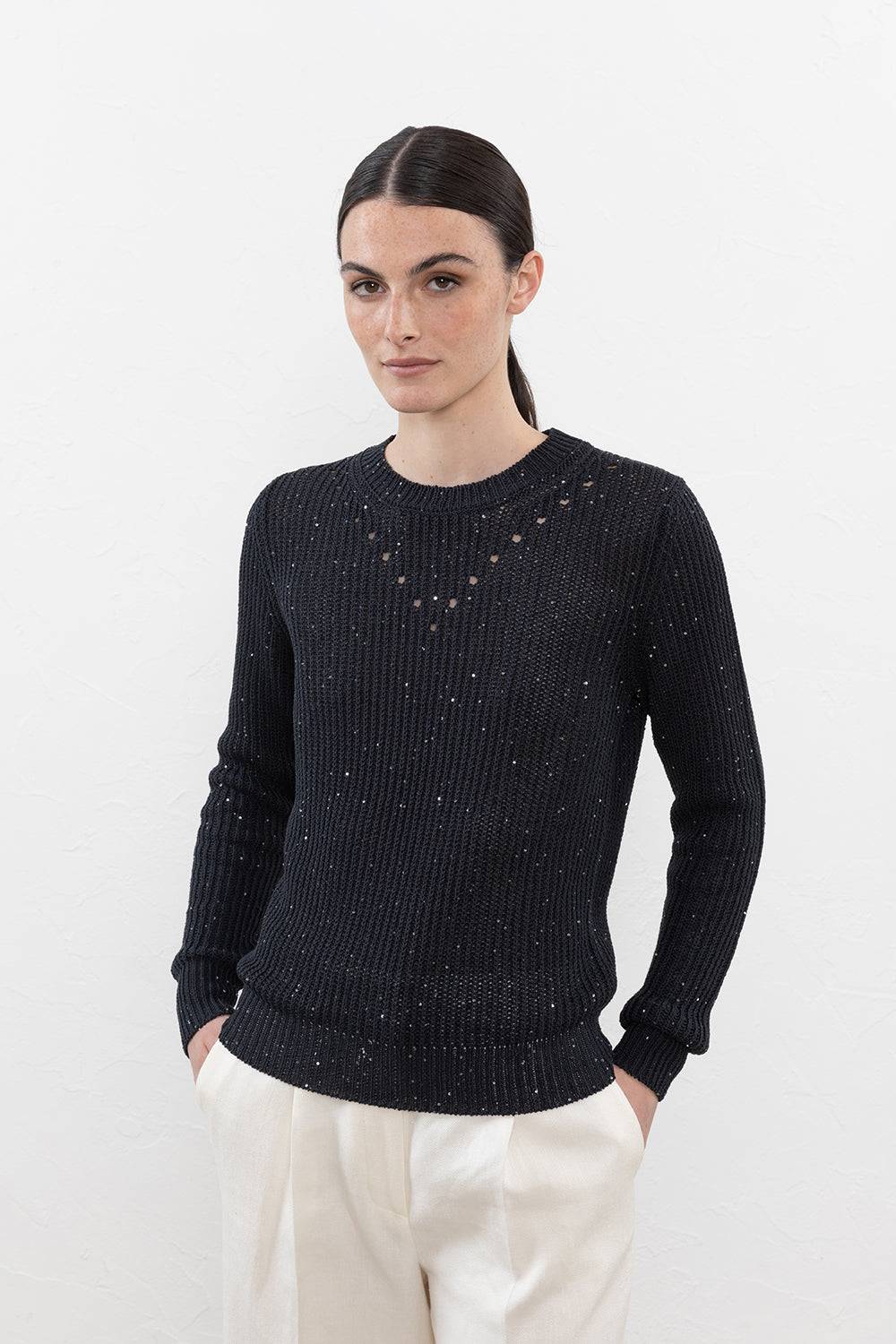 Peserico Maglia In Cordonetto Di Puro Cotone E Micropaillettes