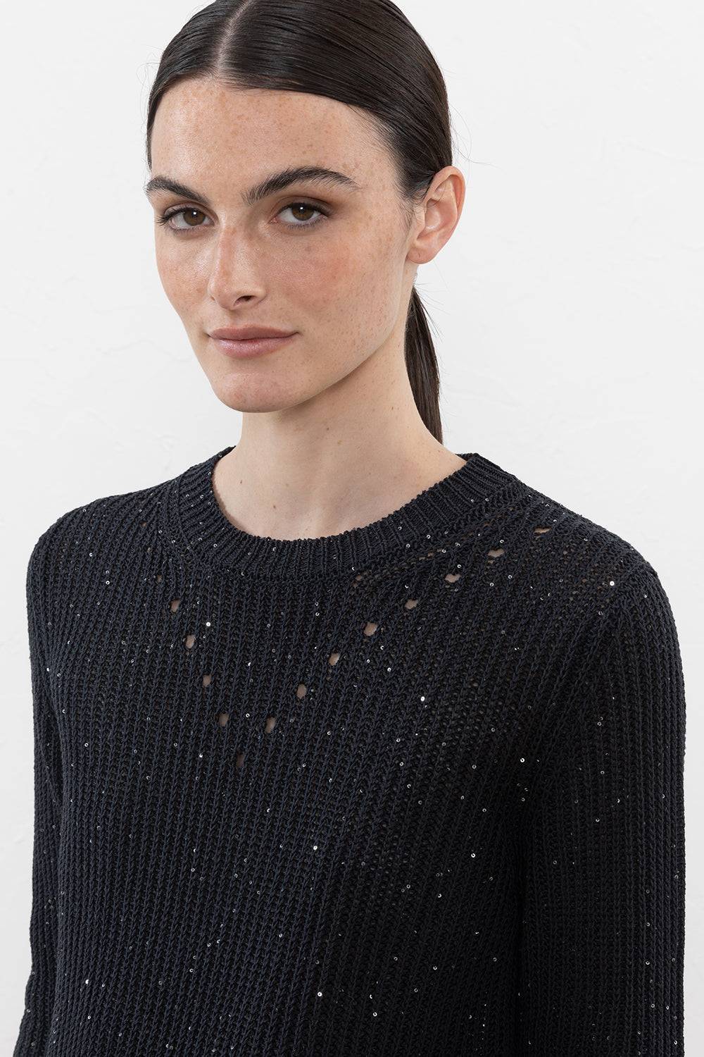 Peserico Maglia in cordonetto di puro cotone e micropaillettes