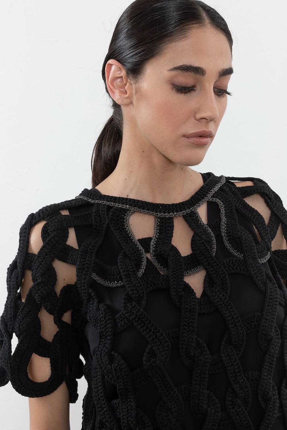 Peserico Maglia In Cotone Con Lavorazione Esclusiva A Crochet