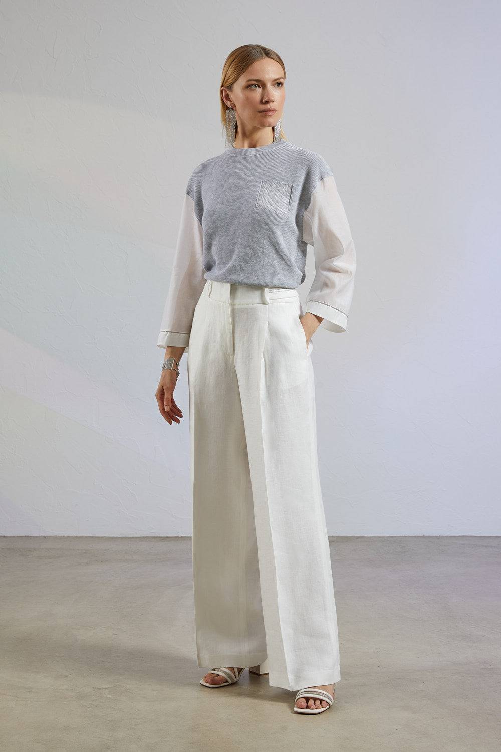 Peserico Maglia In Cotone E Maniche In Organza Con Punto Luce