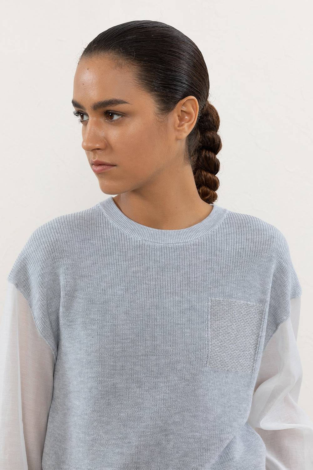 Peserico Maglia In Cotone E Maniche In Organza Con Punto Luce