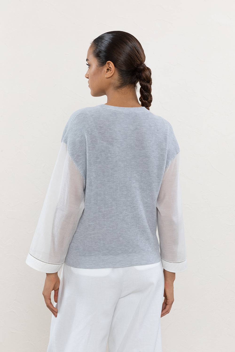 Peserico Maglia In Cotone E Maniche In Organza Con Punto Luce