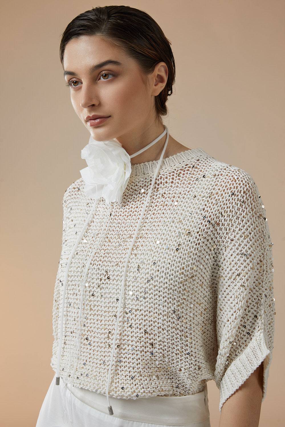 Peserico Maglia In Cotone E Maxi Paillettes Bicolor