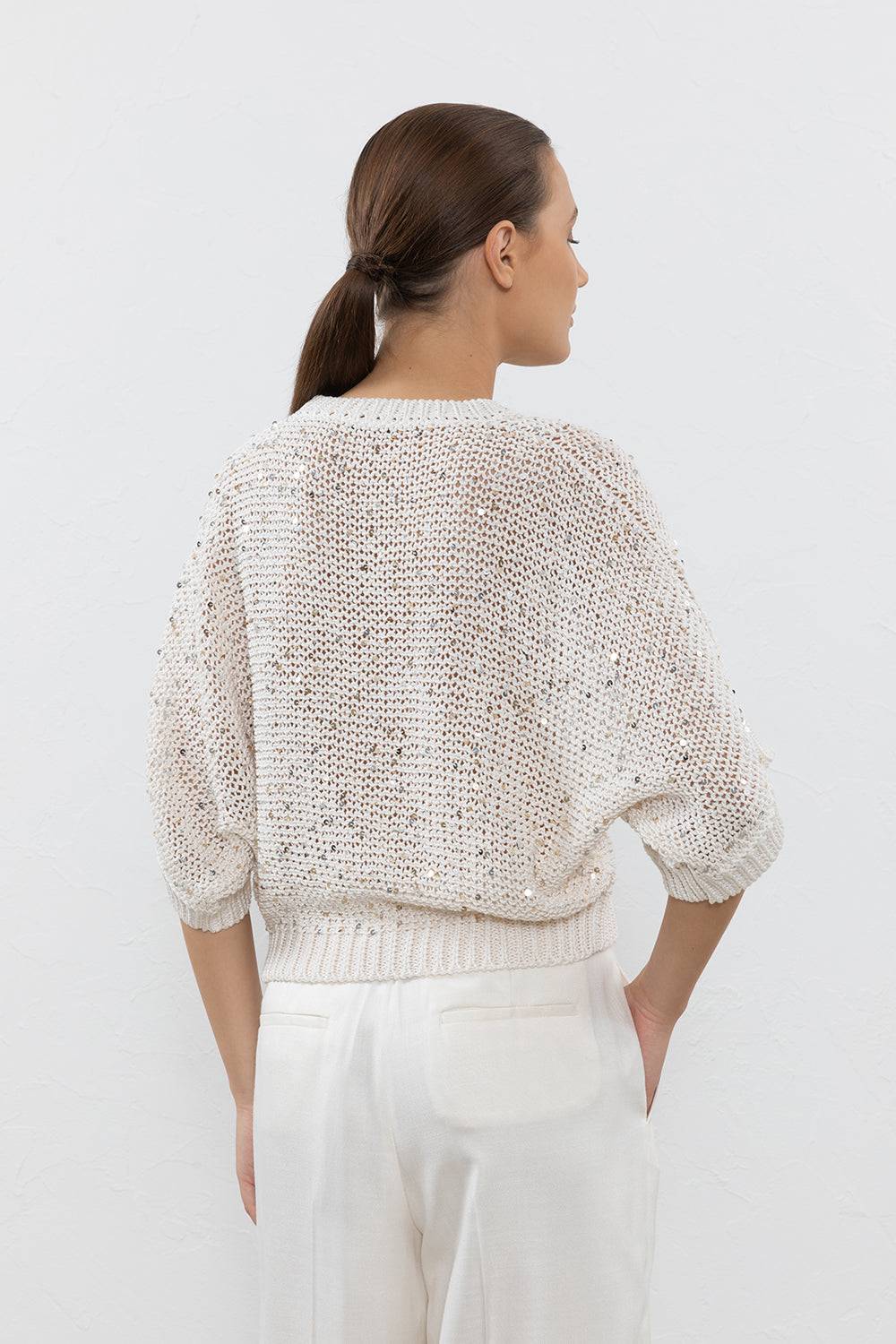 Peserico Maglia In Cotone E Maxi Paillettes Bicolor