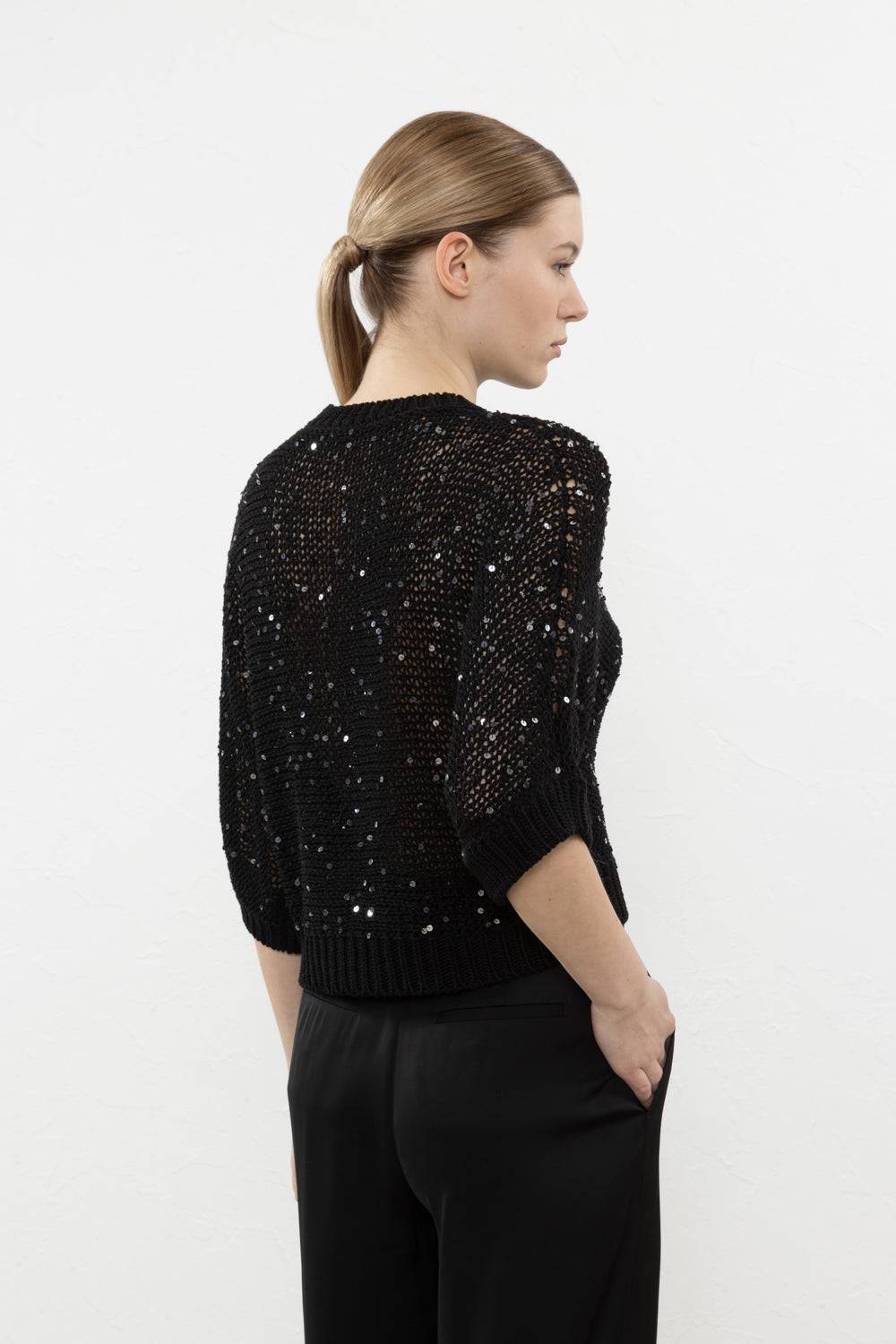 Peserico Maglia In Cotone E Maxi Paillettes Bicolor