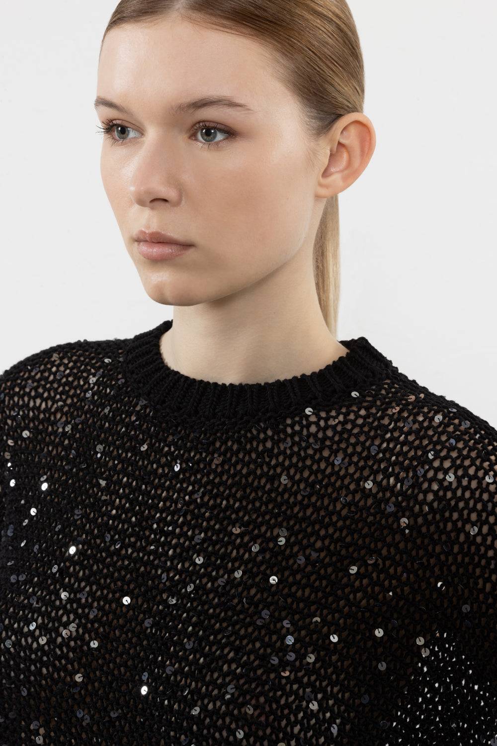 Peserico Maglia In Cotone E Maxi Paillettes Bicolor