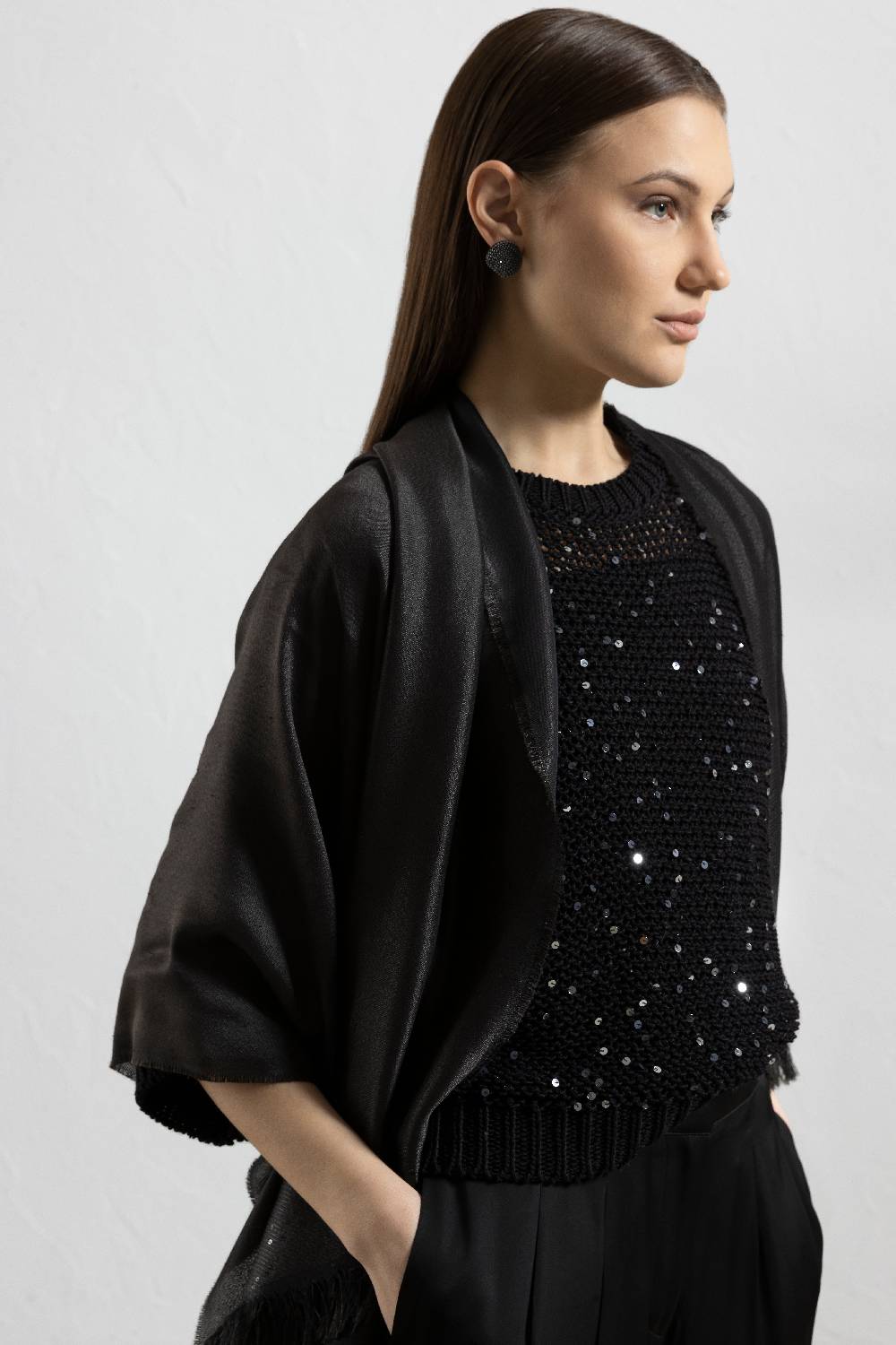 Peserico Maglia In Cotone E Maxi Paillettes Bicolor