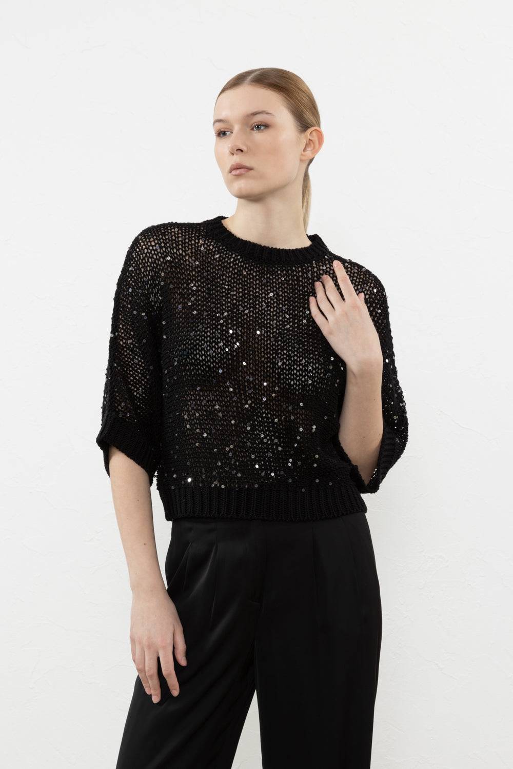 Peserico Maglia in cotone e maxi paillettes bicolor