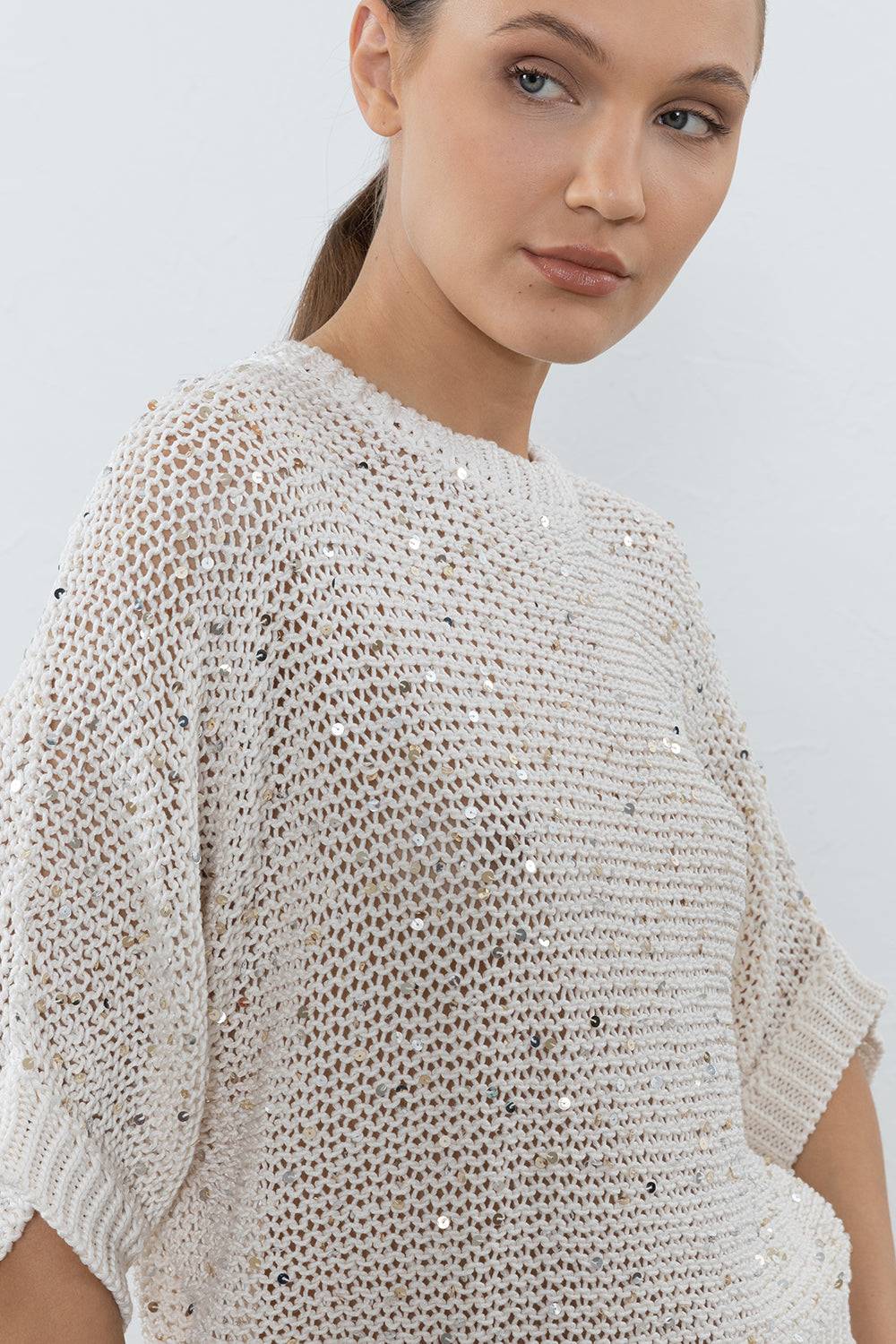 Peserico Maglia in cotone e maxi paillettes bicolor