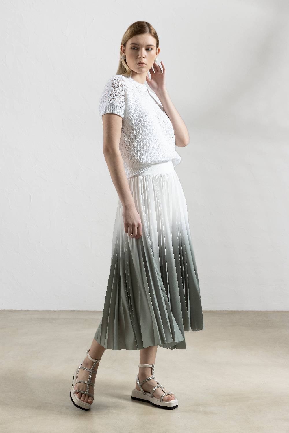 Peserico Maglia In Cotone E Paillettes A Punto Pizzo