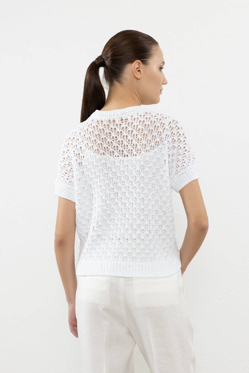 Peserico Maglia In Cotone E Paillettes A Punto Pizzo