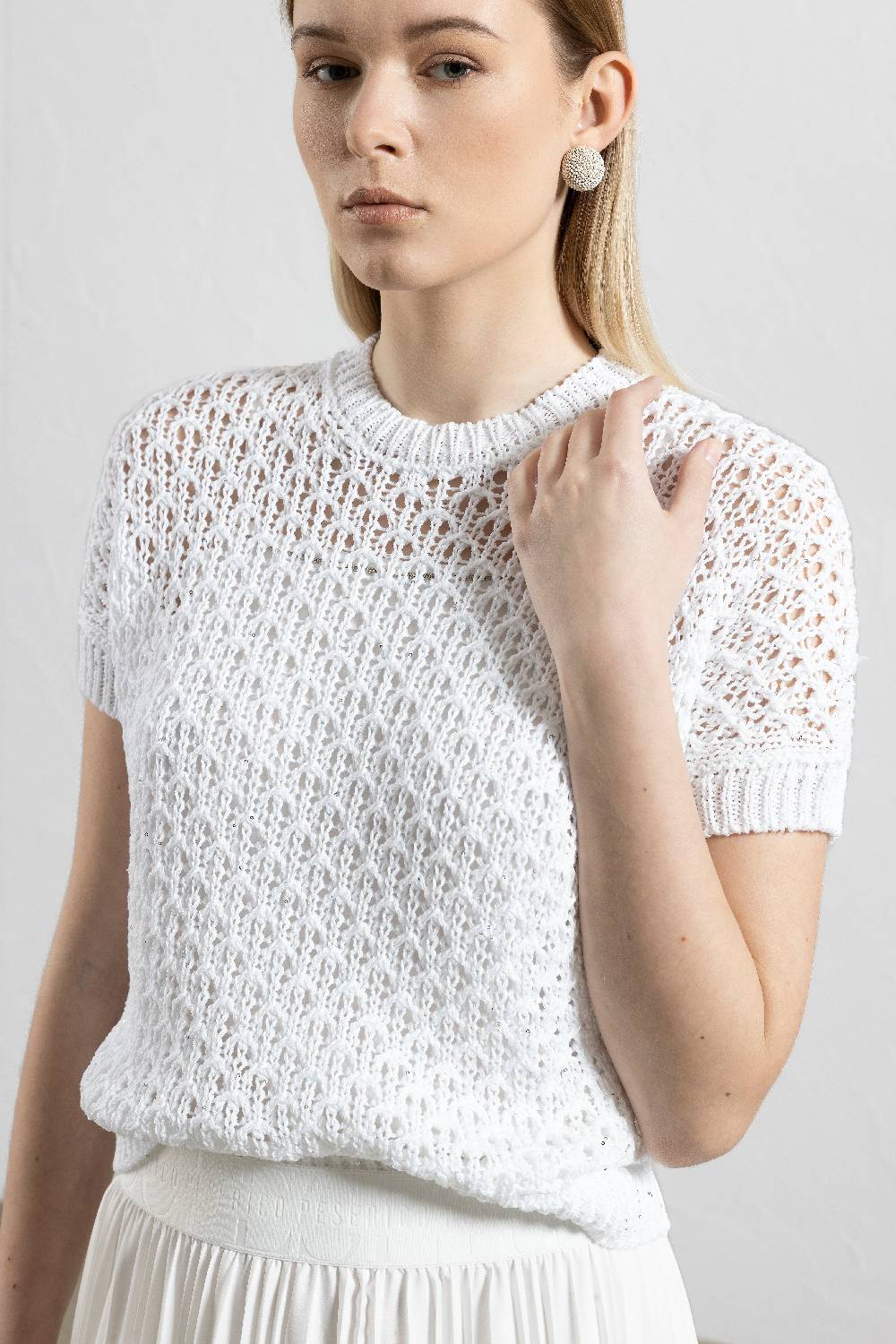 Peserico Maglia In Cotone E Paillettes A Punto Pizzo