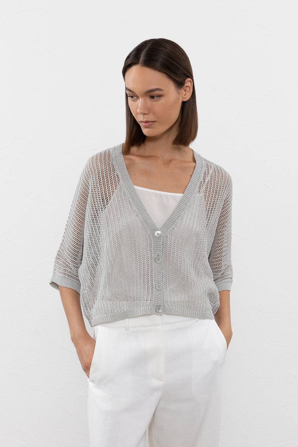 Peserico Maglia in filato di lino cotone crepe e lurex