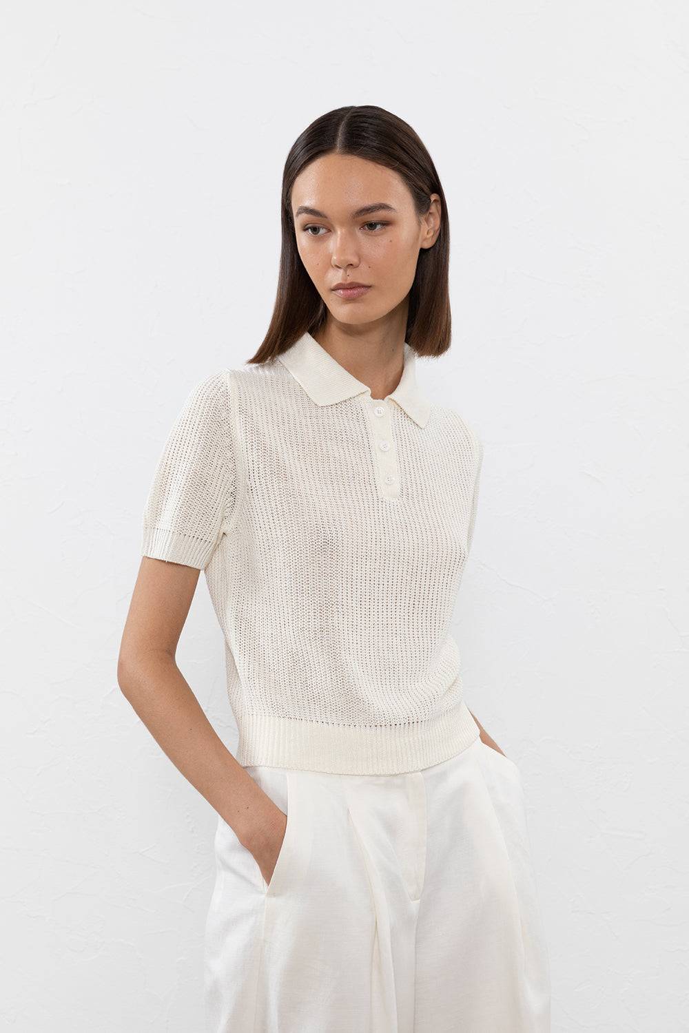 Peserico Maglia in filato di lino cotone crepe melange