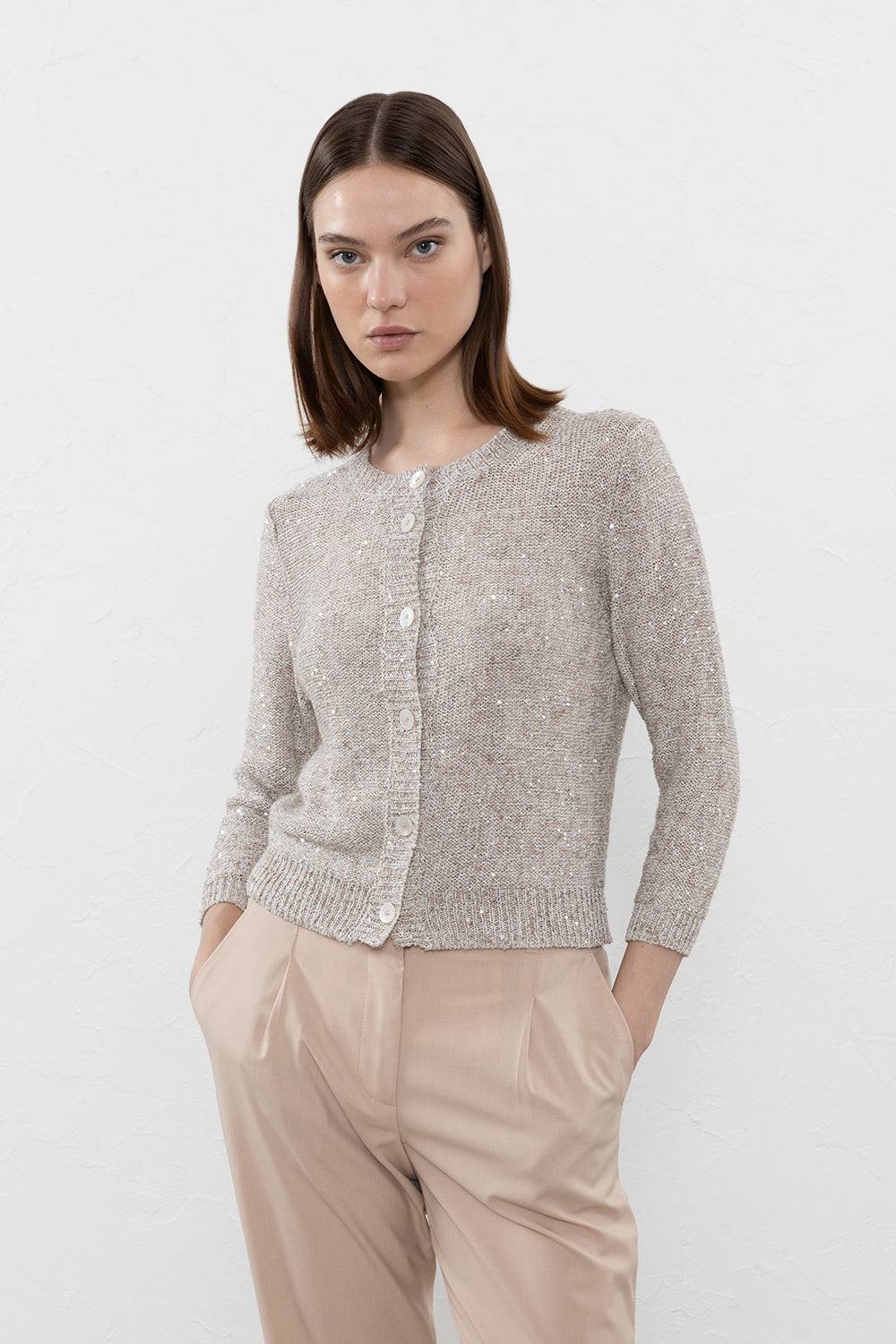 Peserico Maglia in filato di misto lino, viscosa e tencel con paillettes