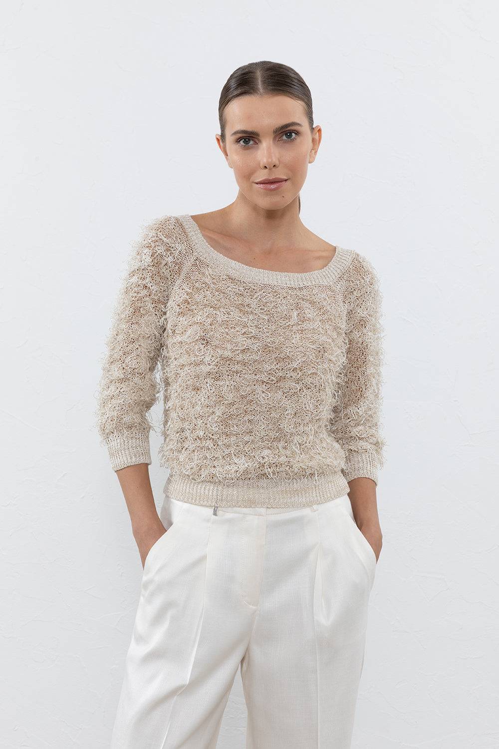 Peserico Maglia in filato fiammato con punto pelliccia