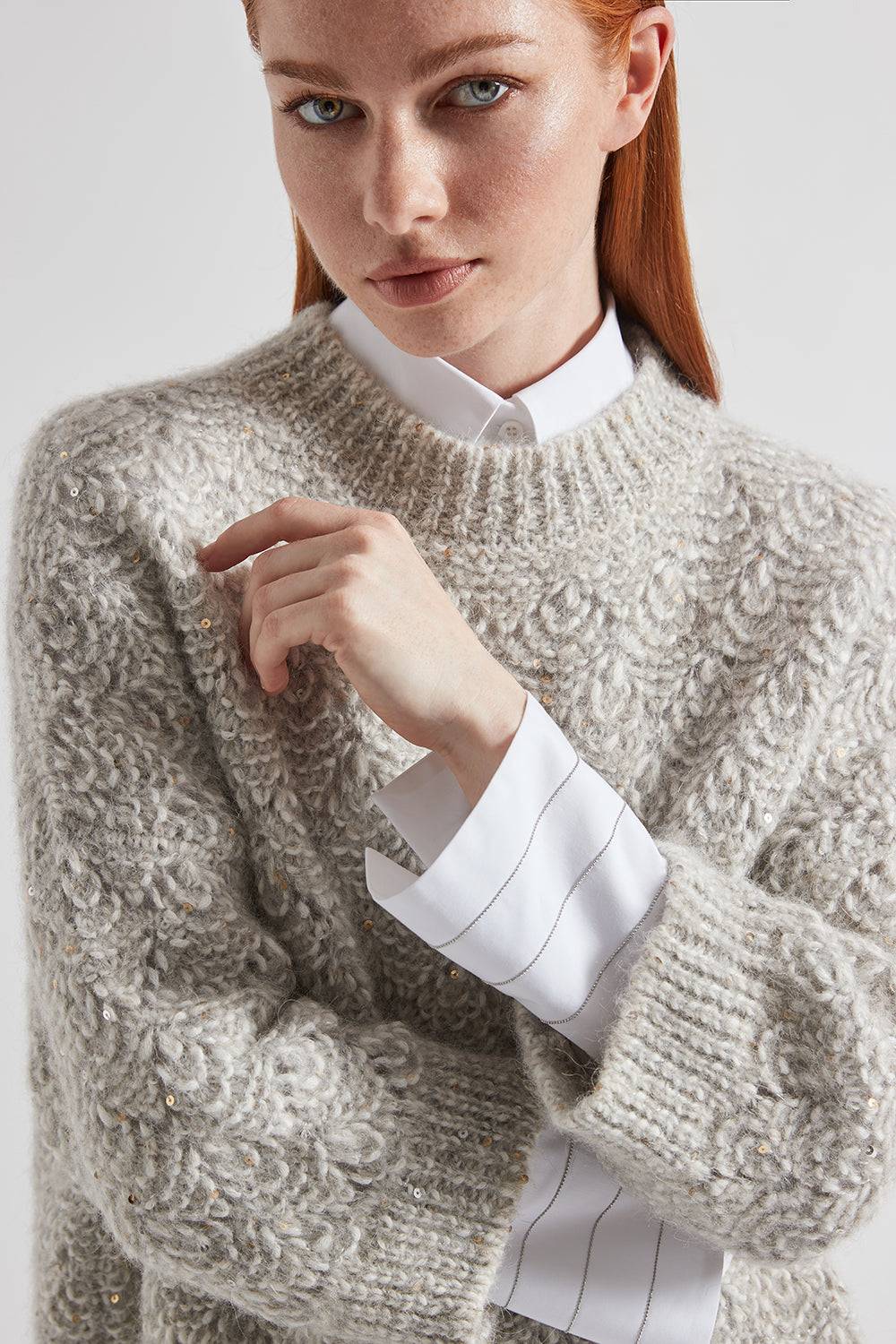 Peserico Maglia In Punto Pizzo Misto Alpaca, Paillettes E Lurex