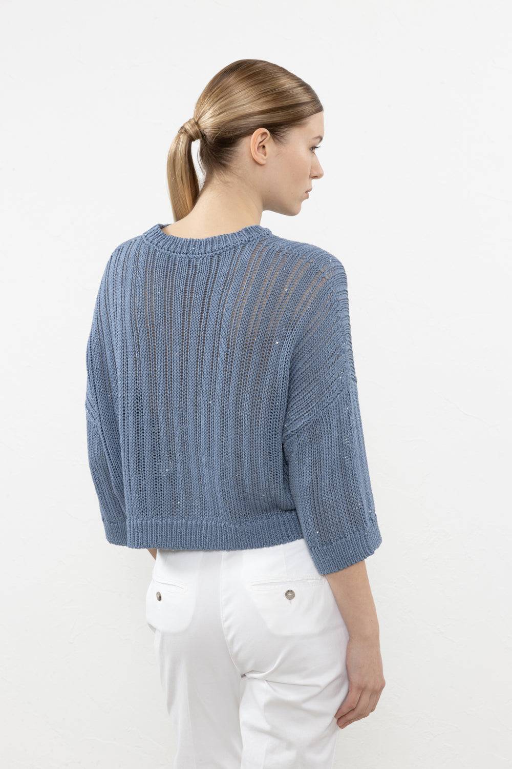 Peserico Maglia In Puro Cotone Mercerizzato E Micro Paillettes